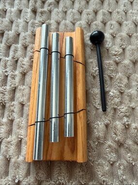 Meditation Chime with Natural Brown Wood Base and Silver Tubes